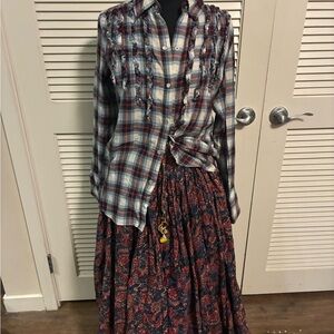 Elegant Plaid and Floral Maxi Skirt